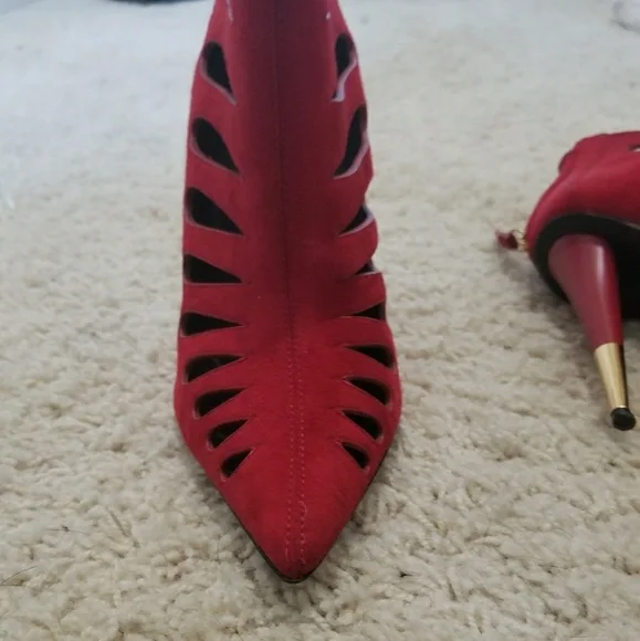 Giuseppe Zanotti Red suede Cage ankle bootie - Picture 3 of 8